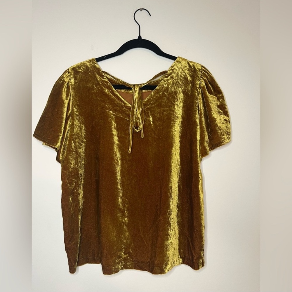 Loft Gold Velvet Blouse Women’s Small Holiday Party Top - Picture 2 of 4